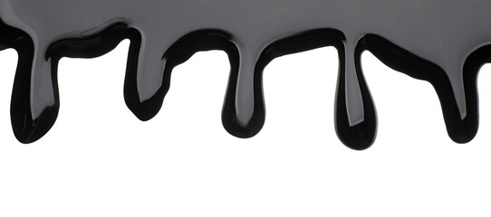 Black viscous liquid flowing on white background
