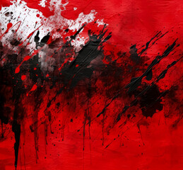 Abstract red background with black paint, rustic textures, dark red, grungy background  paint.