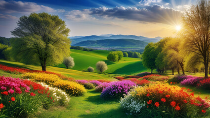 Obraz premium landscape with flowers, Land of flowers, 