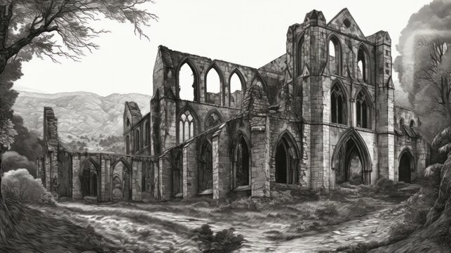 ancient roman ruins, Resilient Ruins - Painting Abbey and the Majesty of a Tree