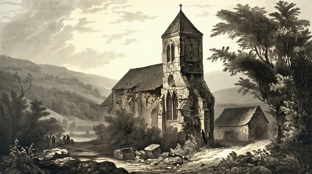 church in the mountains,Ruins Revived - Painting Abbey and Arboreal Companion