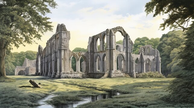 church of st John the Baptist, The Arboreal Sentinel Painting Abbey Ruins