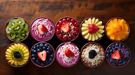 Acai bowls with colorful fruit toppings