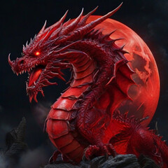 dragon, red dragon, abstract blue dragon, blue dragon with moon, blue dragon with blue moon