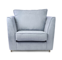 One comfortable grayish blue armchair isolated on white