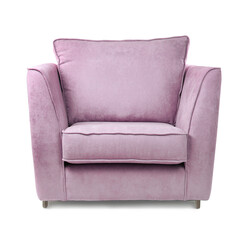 One comfortable pink armchair isolated on white