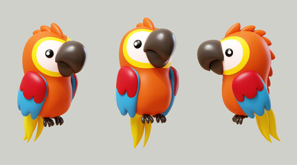3D cartoon parrot set