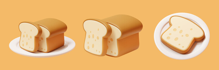 3D white bread element set