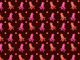 Seamless pattern Cute Squid Swimming, Marine life object vector cartoon doodle 3d illustration.