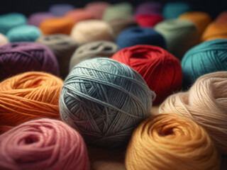 knitting wool balls close up