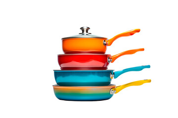 Colorful pans on pile over isolated transparent background