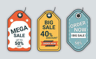 vector realistic sales tag collection, yellow blue, and orange colors,  Stylish Vector Collection of Realistic mu;ti color Sale Tags