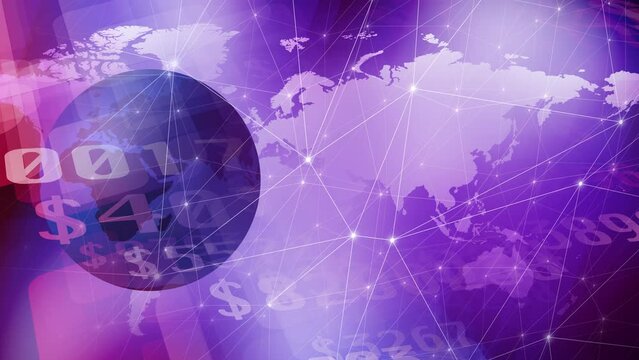 World map with dollar sign finance and economy news for many countries international markets and shopping, with global reports on banking, investment, debt, and inflation