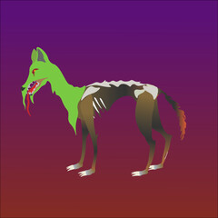 A creepy otherworldly executioner dog in a hooded mask. Flat style.