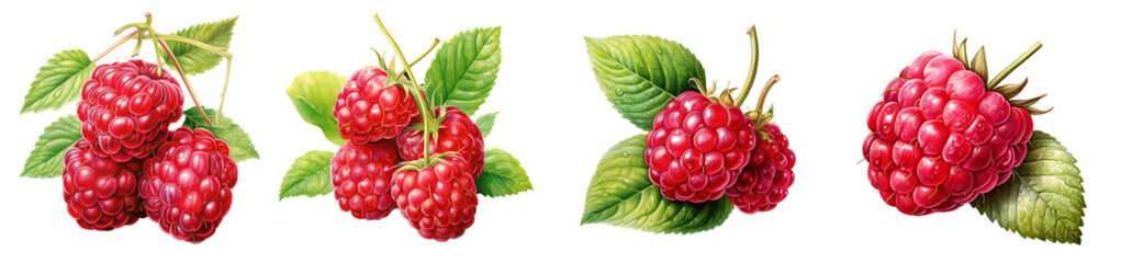 Raspberries with leaves. Watercolor
