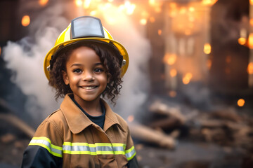 little black girl dressed up as a firefighter, professional portrait