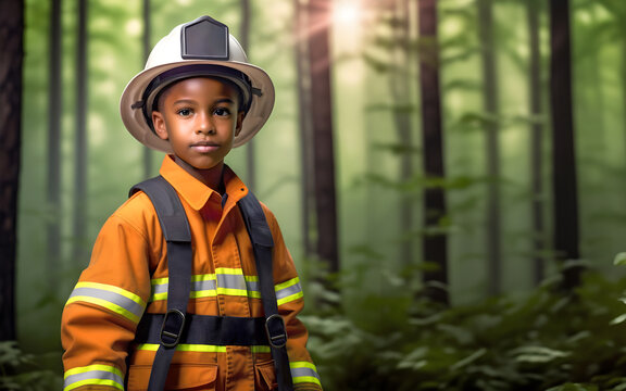 little black boy dressed up as a firefighter, professional portrait