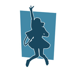 Silhouette of a female dancer in action pose. Silhouette of a woman dancing happily.