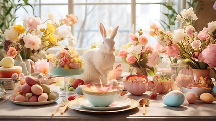 Easter brunch with themed delights - obrazy, fototapety, plakaty