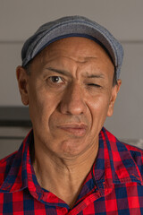 Close up portrait of a senior man cooking.