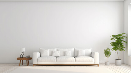 Living room, chair and home interior design with blank wall for apartment design and lifestyle. Cozy, modern and luxury furniture mockup space for text or frame for ideas and architecture inspiration