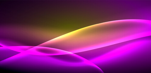Fototapeta premium Dynamic waves in ethereal glow of neon lights. Concept merges fluidity of motion with vibrant allure of neon, crafting entrancing backdrop that embodies both vitality and futuristic sophistication