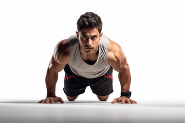 Fototapeta premium An athlete wariming up white background