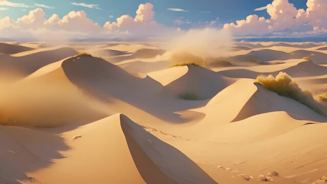 With every gust wind, dunes seem come alive, shifting changing like slumbering giant. soft sand cascades down dunes, creating miniature avalanches that disappear into stream overlay animation