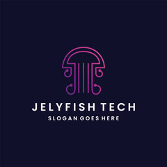 Fototapeta premium Jely fish tech Logo Concept Design Template Element Vector Illustration.