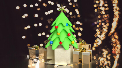 The Christmas tree and gift box for celebrate or holiday concept 3d rendering.