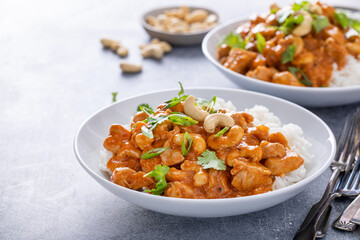 Chicken curry or butter chicken with cashew nuts and cilantro