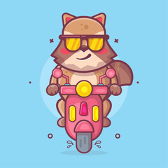 cool raccoon character mascot riding scooter motorcycle isolated cartoon 