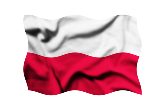 Waving the Poland flag isolated on a transparent background, 3d rendering. Clipping path included