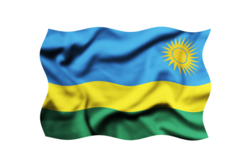 Rwanda waving flag isolated on transparent, extreme closeup. Clipping path included