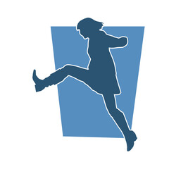Silhouette of a happy woman jumping pose. Silhouette of a female happily jumps. 