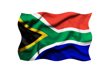 Flag of South Africa waving in the wind isolated on a transparent background, Clipping path included