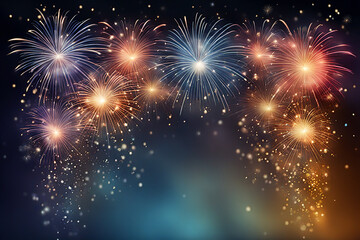 Obraz premium Firework background,Abstract Christmas and new year background with bokeh light background design concept
