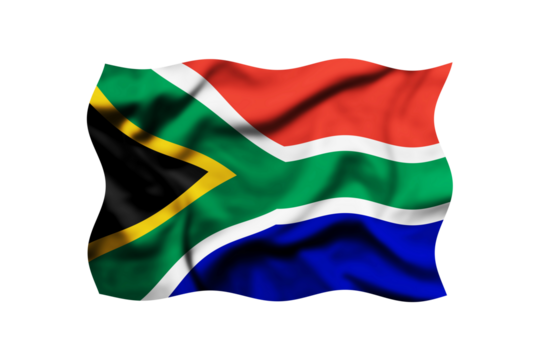 Flag of South Africa waving in the wind isolated on a transparent background, Clipping path included