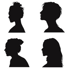 Set of Woman Head Silhouette. Vector Illustration.