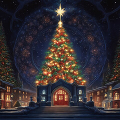 Fototapeta premium White Santa Clause and African American Santa Clause theme wallpaper background ai generated art