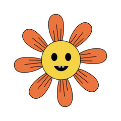 Retro flower illustration. Retro flower with cute face character.