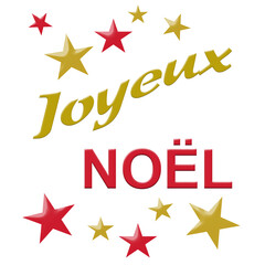 Joyeux Noël. Ecriture dorée et rouge.