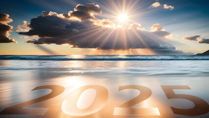 Number 2025 written on empty road. Concept of New 2024 Year. Concept of planning, tasks - 685946344