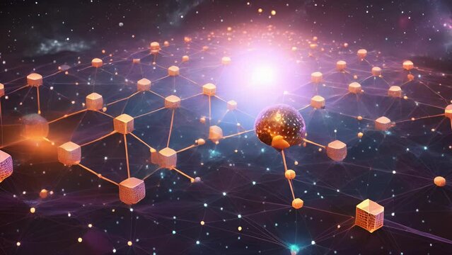 A cosmic representation of Blockchain Grid, with interstellar nodes and blocks connecting users from all corners of the universe. .