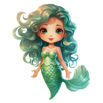 cute watercolor christmas mermaid