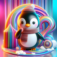 Fototapeta premium 3D render of a penguin with colorful background