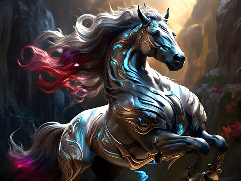 Step into a world of fantastical creatures as a mesmerizing polished centaur comes to life in this stunning concept art