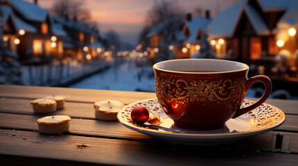 Fototapeta na wymiar Christmas image and coffee cup. Generative AI