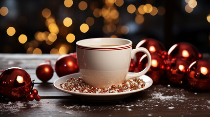 Obraz premium Christmas image and coffee cup. Generative AI