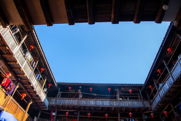 Layers of the roofs at the Tulou Earth buildings, Fujian, China.